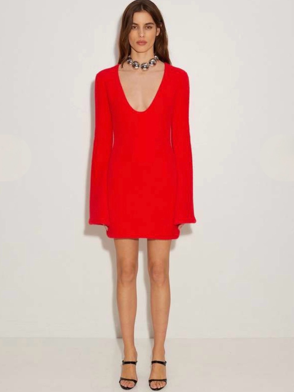 Simon Miller Pop Fuzzy Textured Scoop Neck Flare Sleeves Mini Dress Orange XS